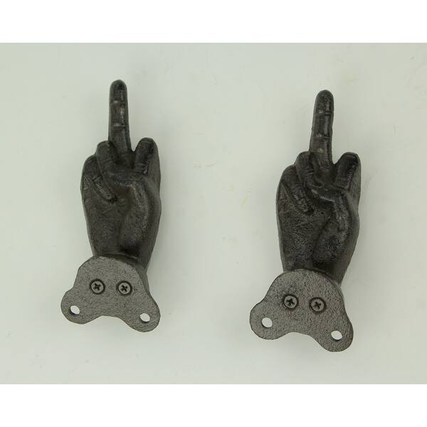 Shop Brown Cast Iron Middle Finger Hand Decorative Wall Hooks Set Of 2 5 5 X 2 5 X 2 25 Inches Overstock 28948101