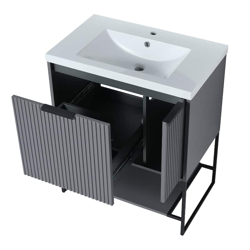 24"/30" Plywood Freestanding Bathroom Vanity Set with White Sink