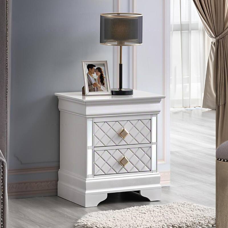 Pearl White Nightstand with Dovetailed Drawers, Fully Assembled - White