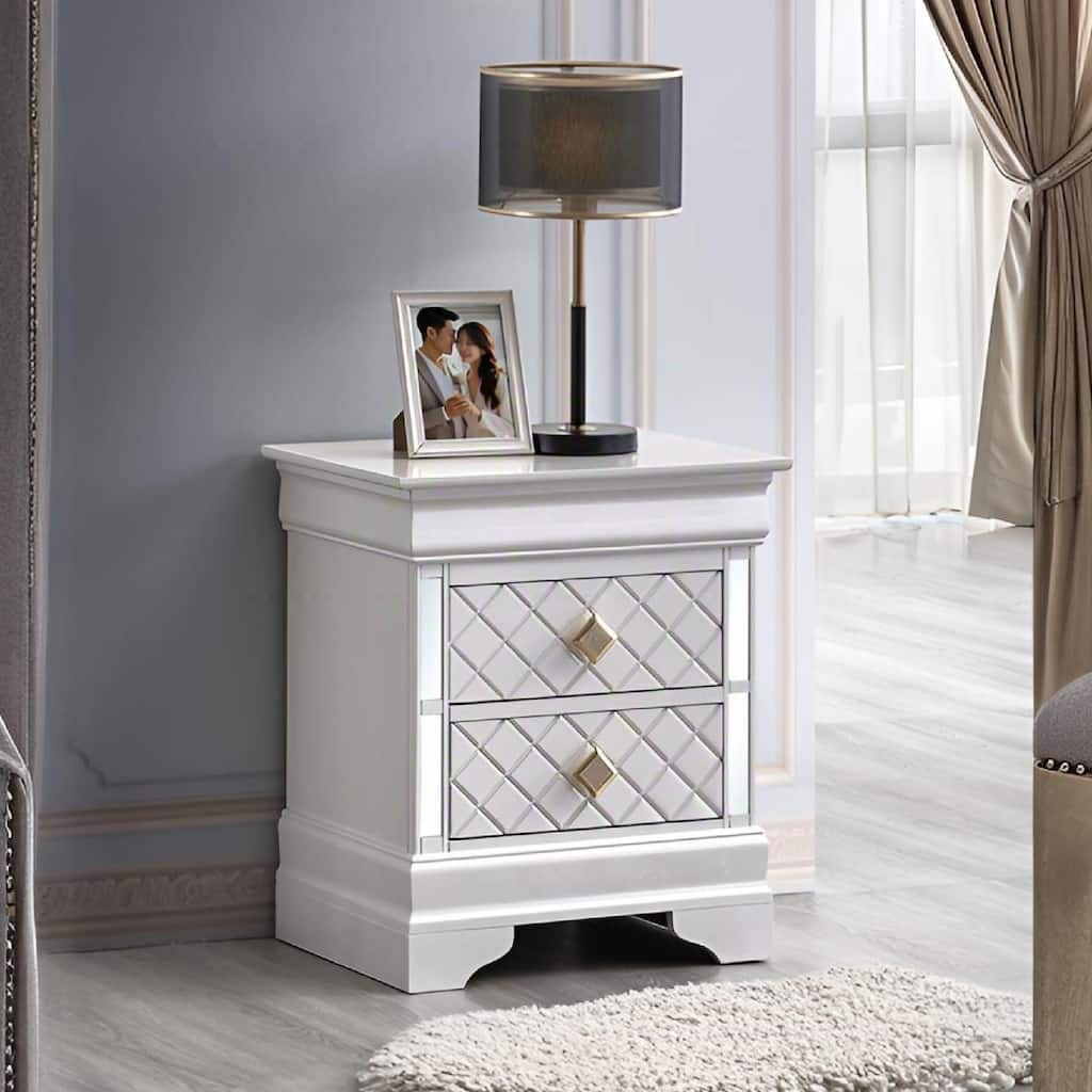 Pearl White Nightstand with Dovetailed Drawers, Fully Assembled