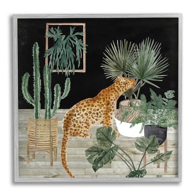 Stupell Leopard Among Various Plants Cactus Planked Floor Framed Wall Art, Design by Melissa Wang - Black