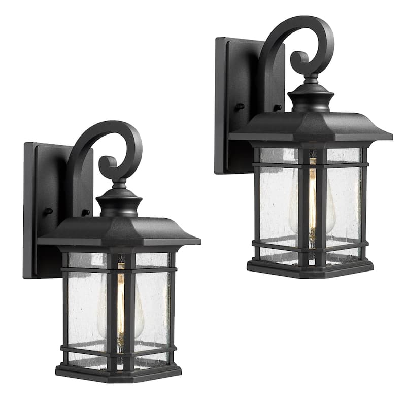 Outdoor Wall Lantern, 1-Light Black/White Outdoor Wall Sconce - 2-Pack - Black