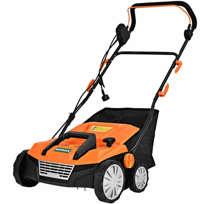 Corded Electric Scarifier Lawn Dethatcher 15-Inch Cutting Width 4-Height Adjustable 50L Grass Collector 13 Amp Motor Orange - Orange
