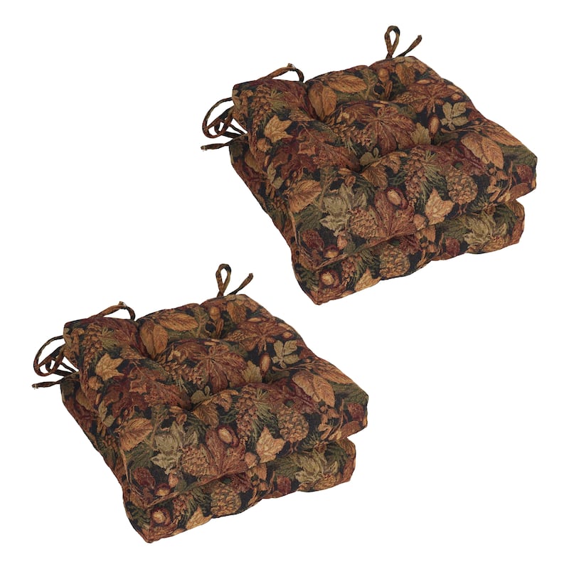 16-inch Square Woven Tapestry Tufted Chair Cushions (Set of 2 or 4) - 16 x 16 - Autumn Harvest - Set of 4