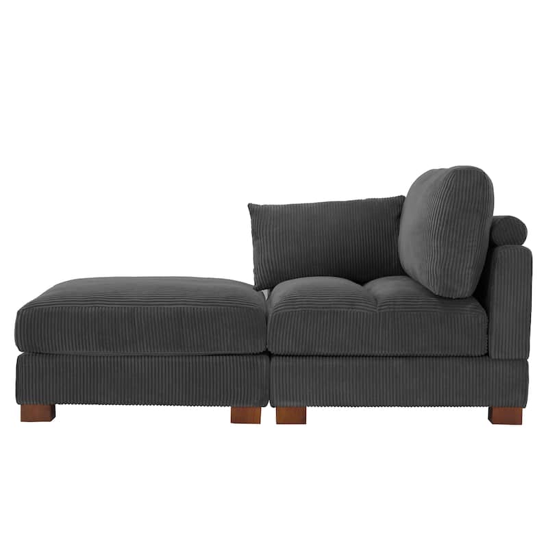 Modern Corduroy Upholstered Sectional Chaise Lounge with Ottoman