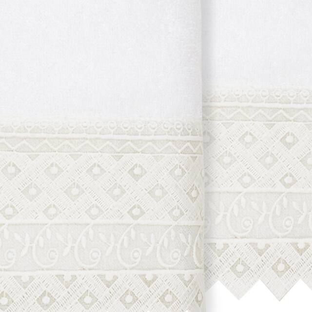 Authentic Hotel and Spa 100% Turkish Cotton Aiden 2PC White Lace Embellished Hand Towel Set