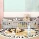 preview thumbnail 1 of 7, Twin Size Floor Bed with Door & Fence, Wooden Montessori Bed for Kids Gray - Twin