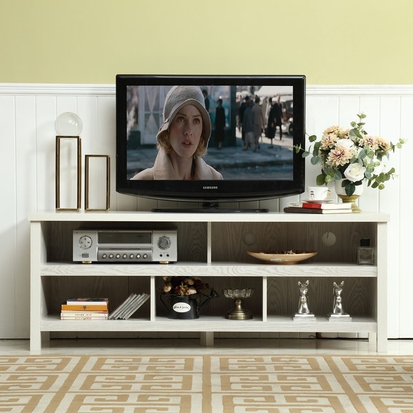 58-inch Mid-century Wood TV Console with Storage Cabinets. Opens flyout.
