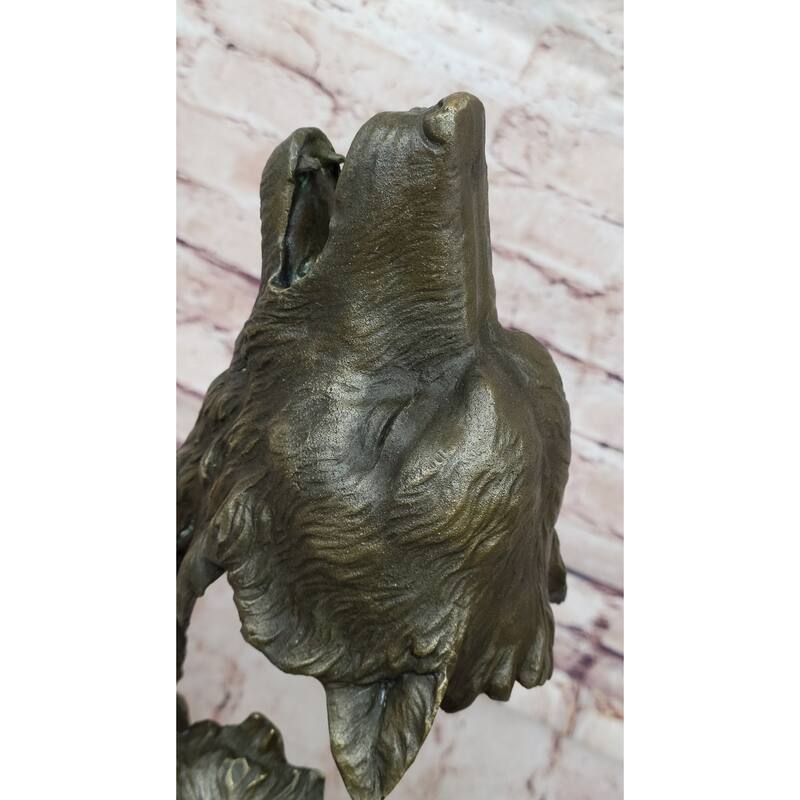 Howling Wolves Bronze Sculpture – Striking Dual Imitative Wolf Heads On Marble Base