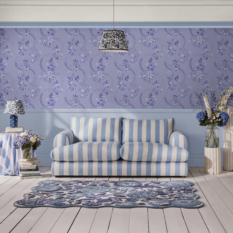 Cath Kidston Road Floral Dusky Blue Wallpaper