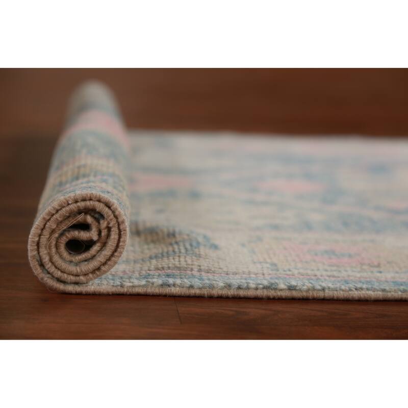 Hand Knotted Oriental 100% Wool Carpet Transitional Geometric Navy Blue & Blues Oushak Runner Rug - 11' 9'' X 3' 3''