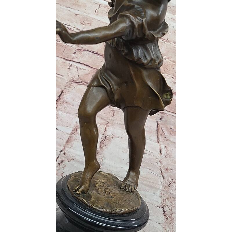 Bronze Dancing Girl Sculpture – Joyful Child Figurine On Marble Base