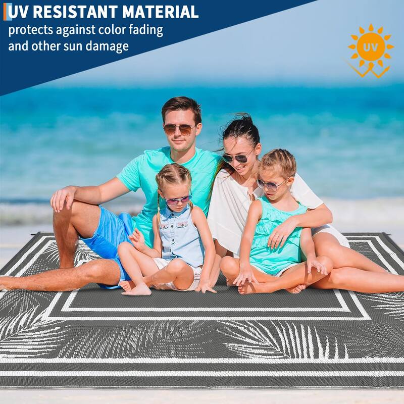 Outdoor Rug Waterproof Plastic Straw Rug Portable Camping Rug Leaves Pattern Outdoor Carpet for RV Porch Deck Camper
