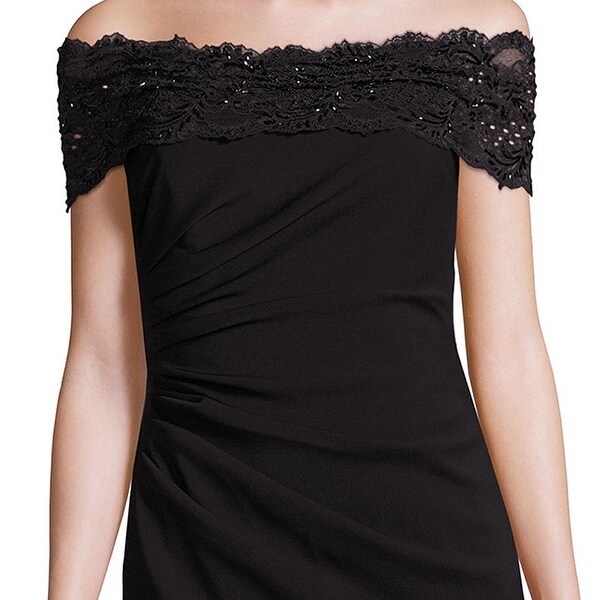 badgley mischka black strapless lace gown