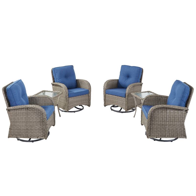 Outdoor Wicker Swivel Gliders Chairs with Side Table