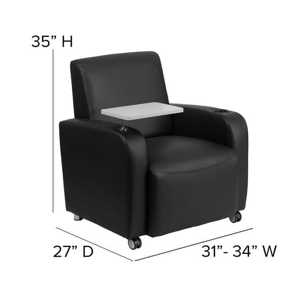 LeatherSoft Guest Chair with Tablet Arm, Front Wheel Casters and Cup ...