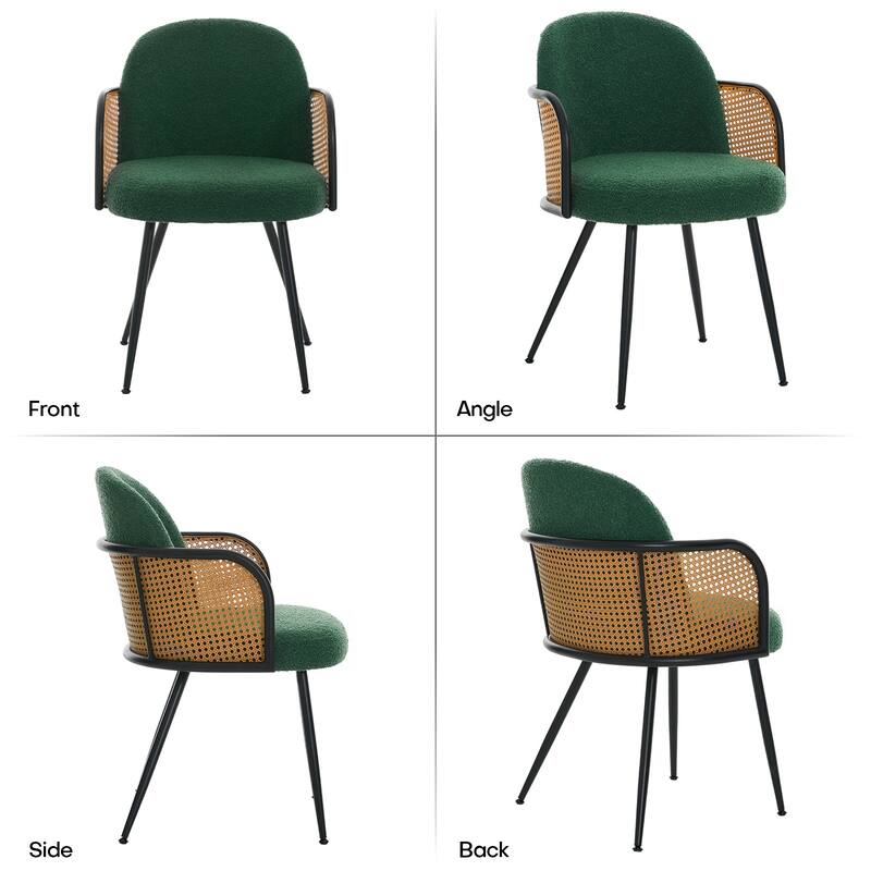 Upholstered Rattan Dining Chairs Set of 2, Arm Side Chair - 21.8" W x 24.2" D x 33" H