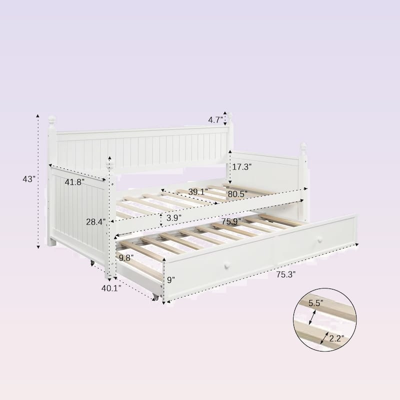 Modern Twin Size Wood Daybed with Twin Size Trundle