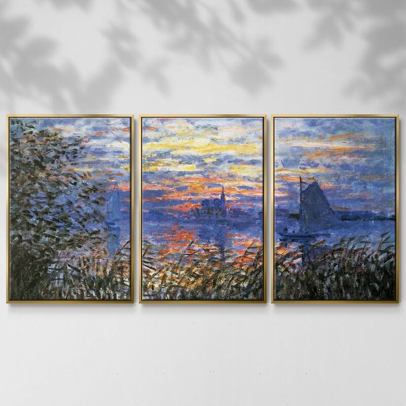 Sunset on the Seine by Monet - Multi Piece Framed Canvas
