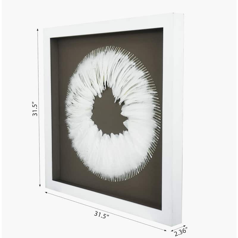 HUJI White Feather Wreath Shadow Box Wall Decor