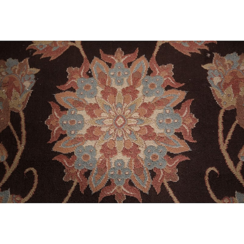 All-Over Brown Floral Kashan Turkish Area Rug Machine Made Carpet - 6'5" x 9'9"