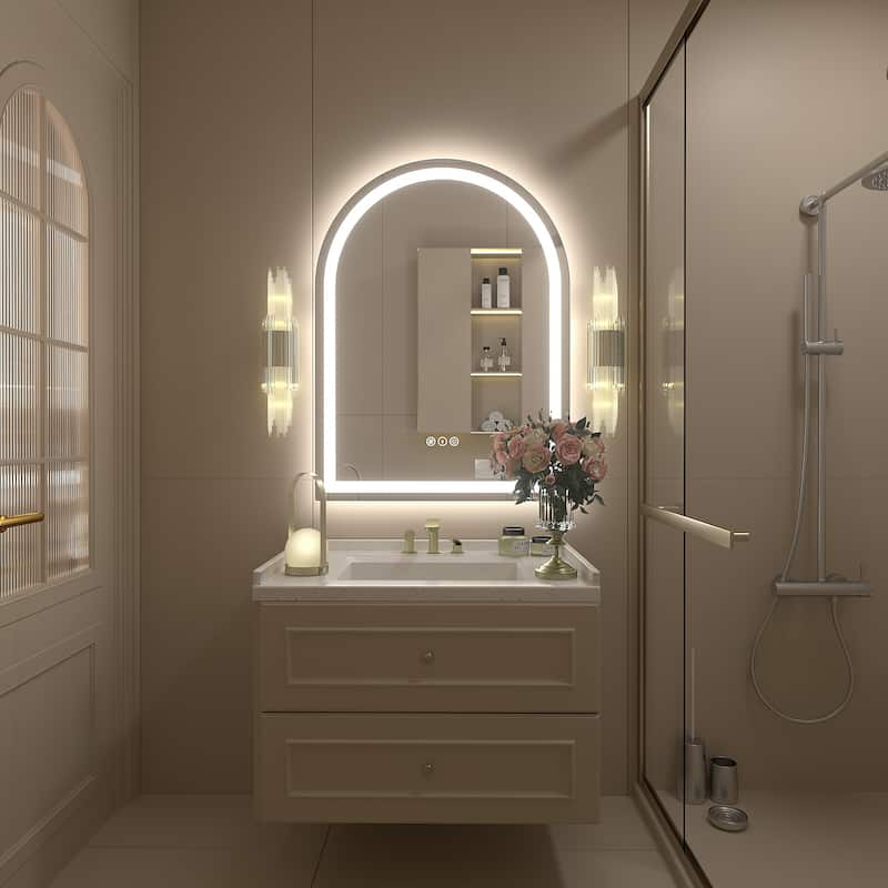 UL Certified Arched LED Anti-fog Tempered Glass Wall Bathroom Vanity Mirror