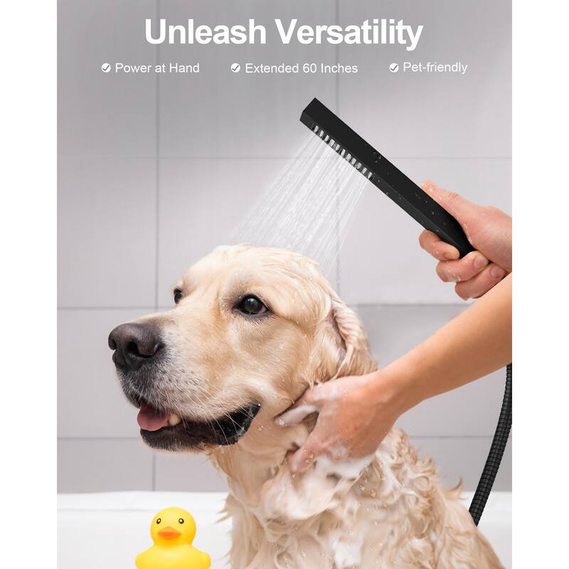GRANDJOY Dual Shower Heads 16" Rainfall Shower System with 2-Handle Bathroom Sink Faucet Combo Set