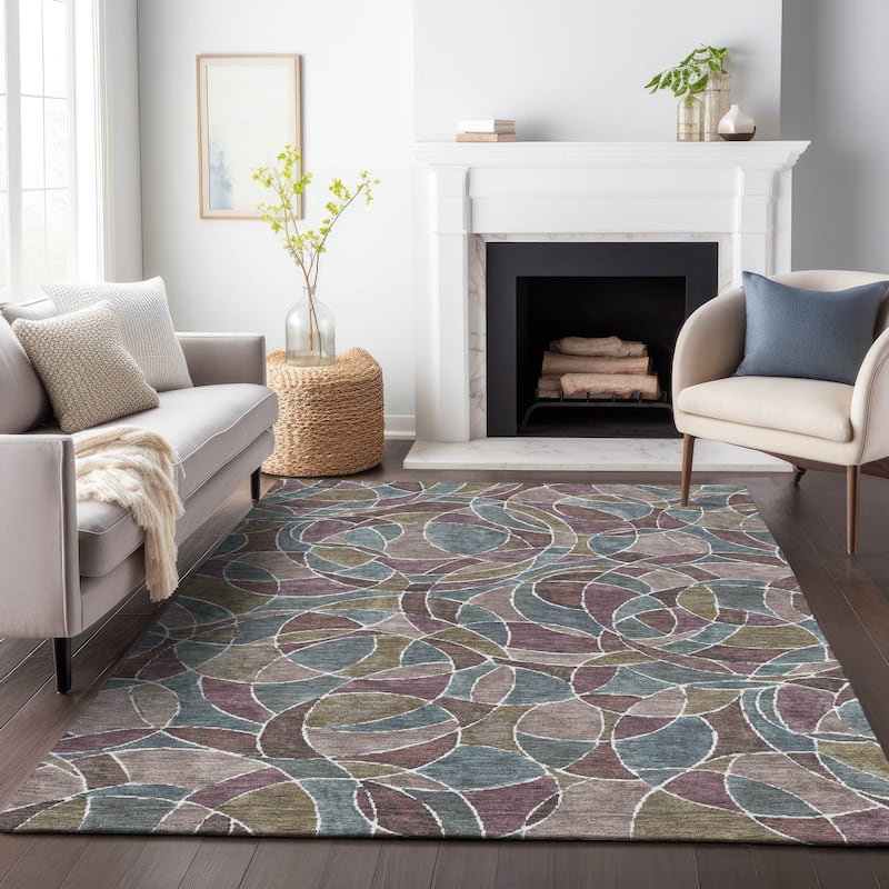 Machine Washable Indoor/Outdoor Casual Mosaic Chantille Rug