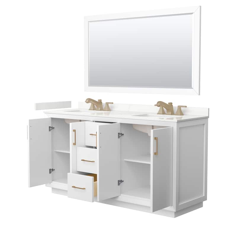 Strada 66-inch Double Vanity, Quartz Top, 58-inch Mirror