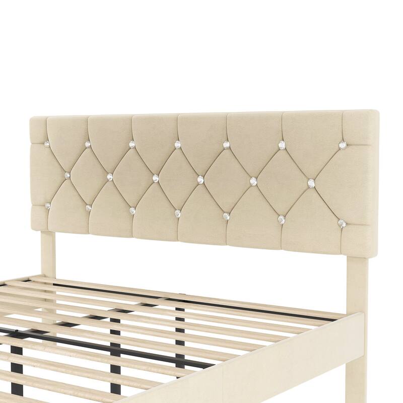 Javlergo Upholstered Beds With Diamond Tufted Headboard, Platform Bed Frame,