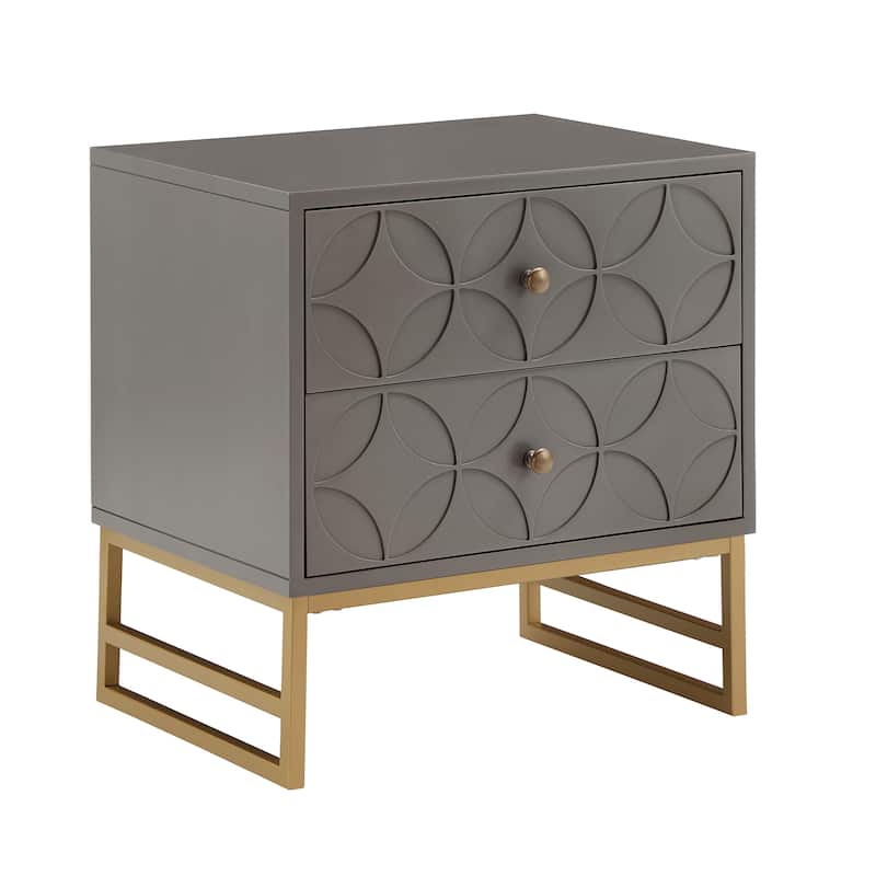 Luna Arched Diamond 2- Drawer Gold Metal End Table by iNSPIRE Q Bold - Frost Grey