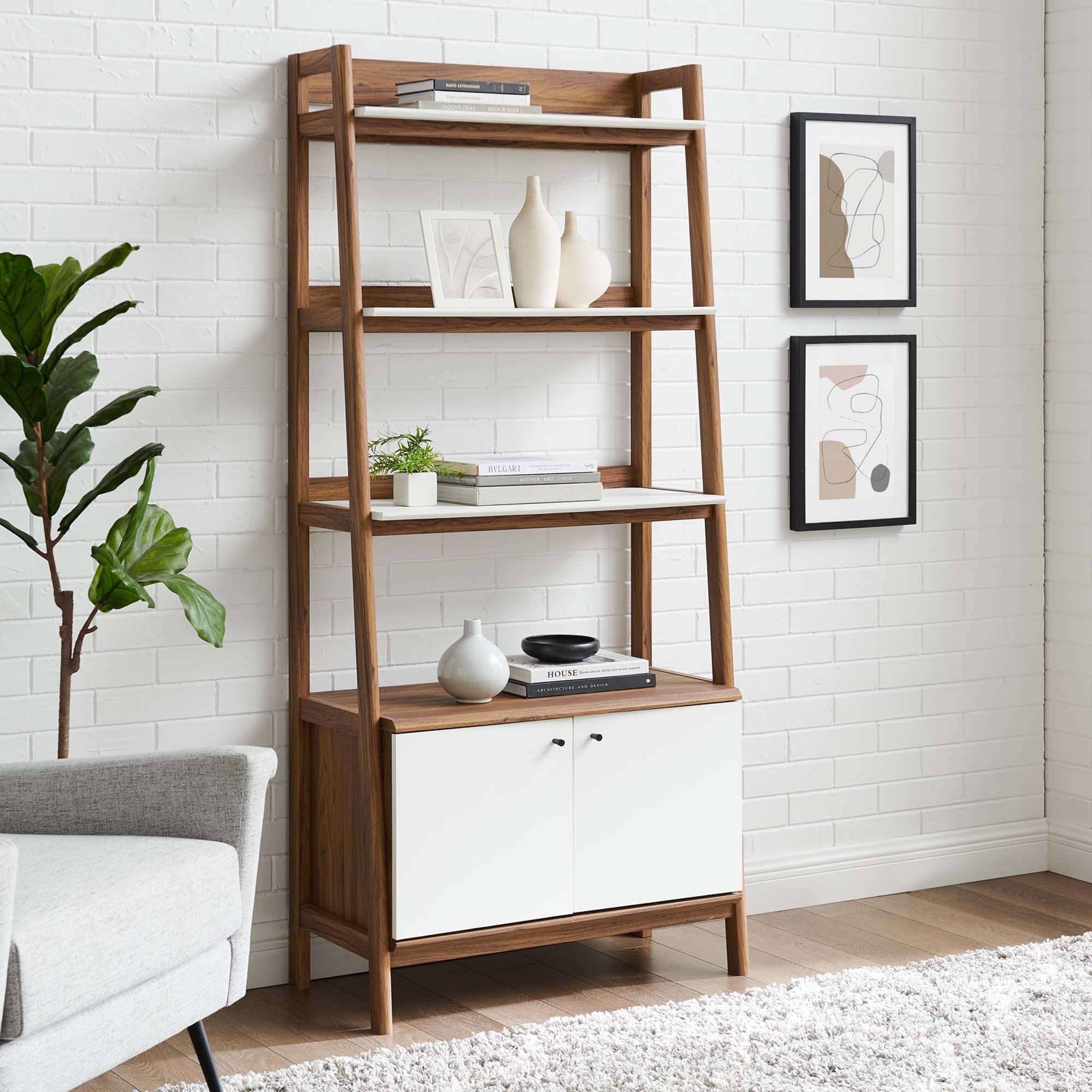 Mid century modern bookcase white top