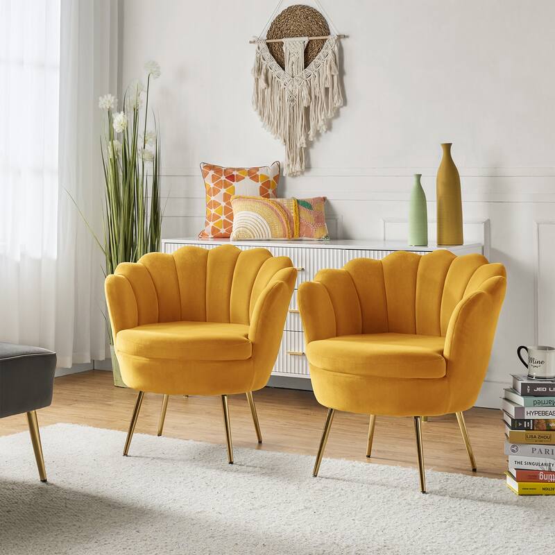 Xabier Cute Modern Upholstered Barrel Chair Accent Chair with Tufted Back Set of 2 by HULALA HOME - MUSTARD