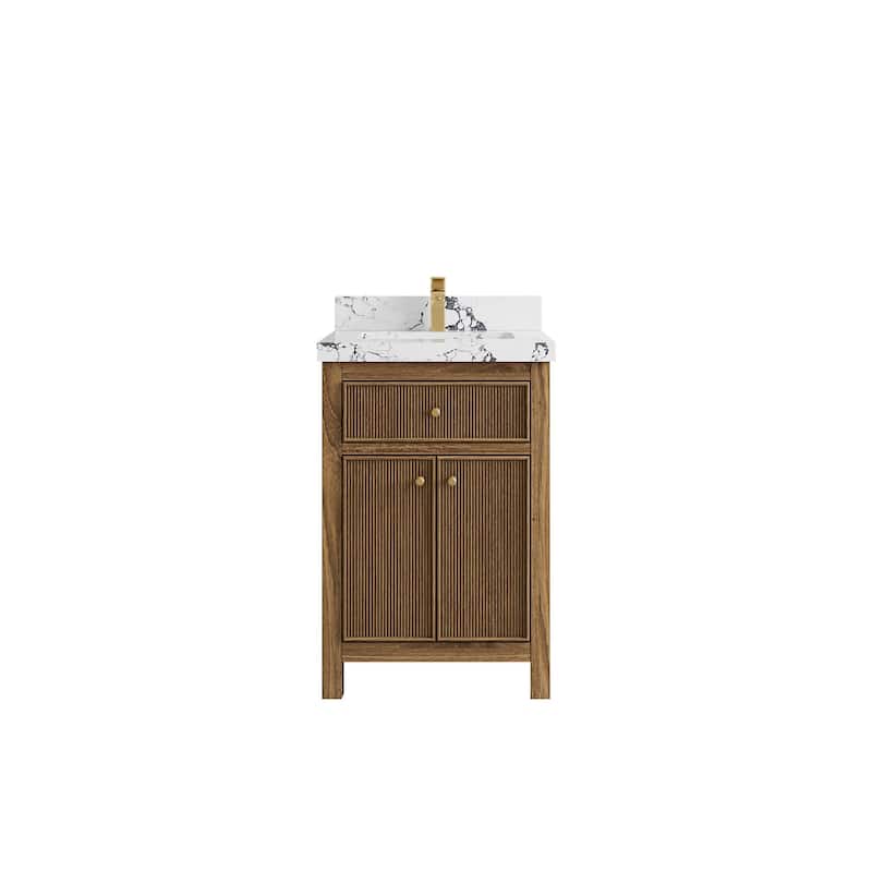 Willow Collections 24 x 22 Sonoma Teak Wood Single Bowl Sink Bathroom Vanity in Golden Teak with Countertop