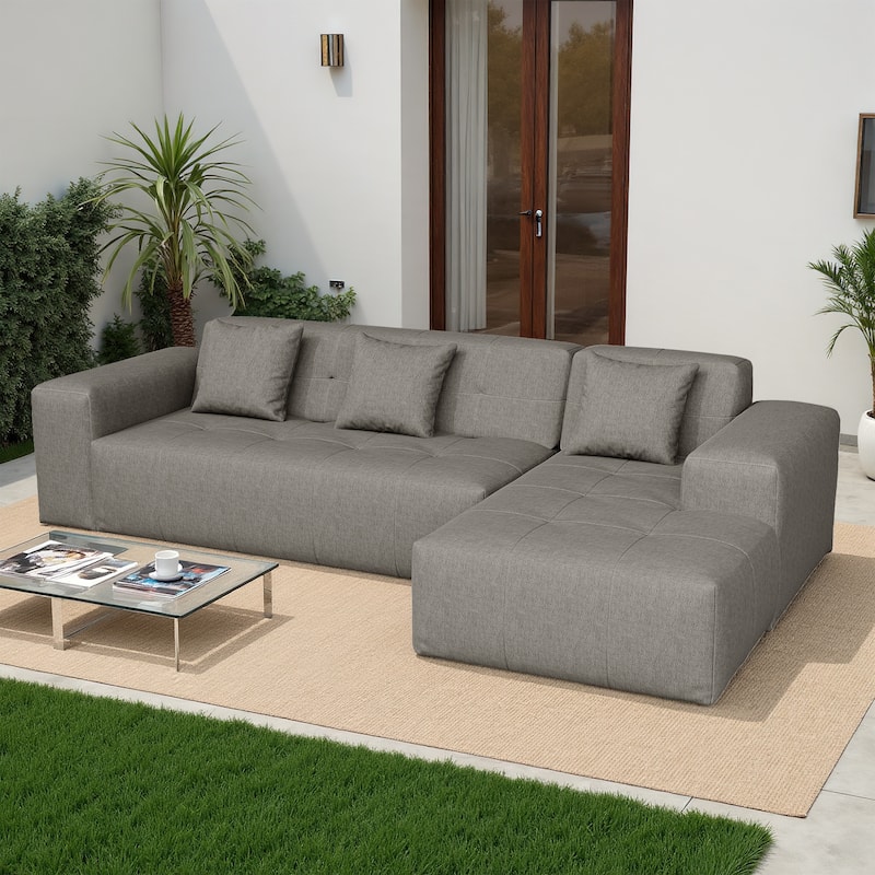 Outdoor No Assembly Patio Sofa with Chaise - Dark Grey