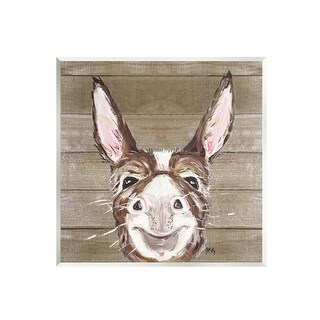 Stupell Expressive Donkey Smiling Farm Animal Planked Pattern Wood Wall ...