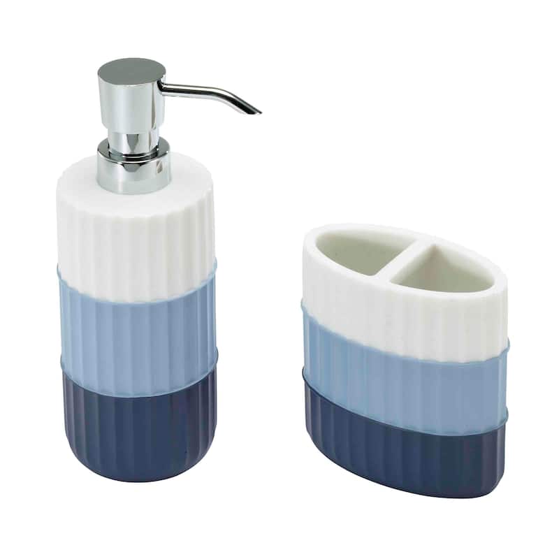 Izod Clubhouse Stripe Toothbrush & Lotion Dispenser Set - Bath Acc 2pc Set - TB, LP