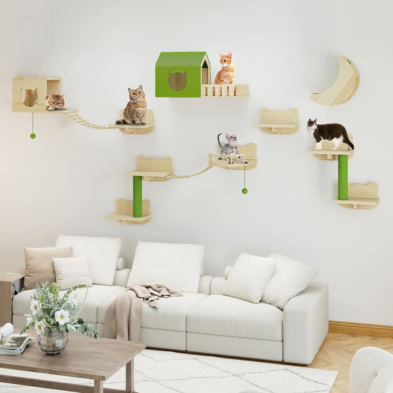 Moasis Wood Wall-Mounted Cat Furniture, Cat Wall Shelves and Perches