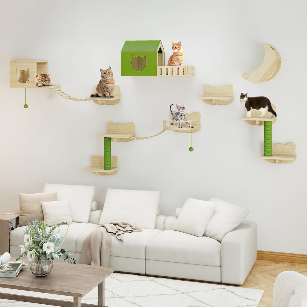 Moasis Wood Wall-Mounted Cat Furniture, Cat Wall Shelves and Perches