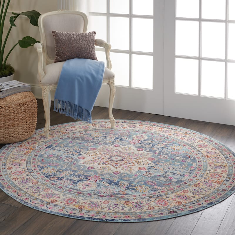 Nourison Vintage Kashan Traditional Area Rug - 6' Round - Blue - Runner/Round