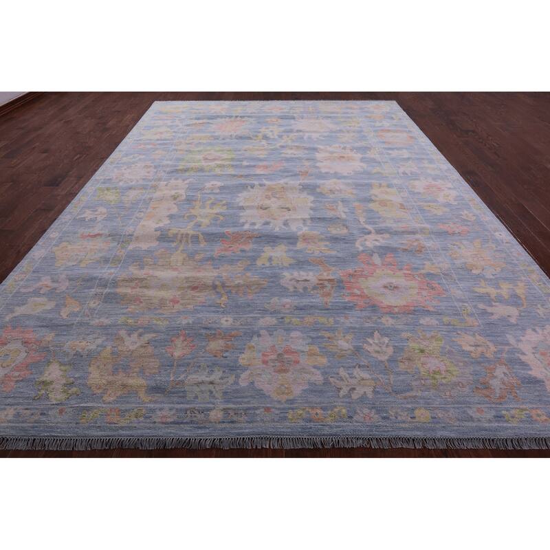 Golden Nile Blue Turkish Oushak Hand Knotted Wool Rug - 10' 0" X 13' 9"