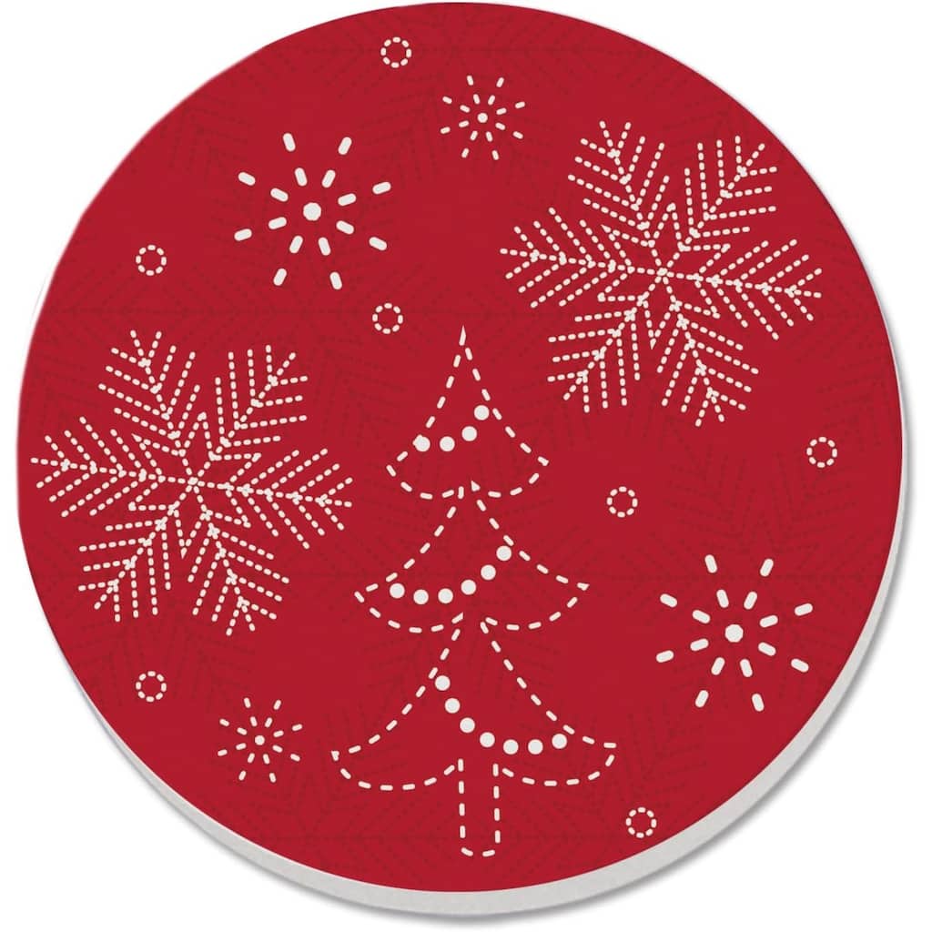 Stitched Snowflakes 4 Pack Absorbent Stone Coaster with Protective Cork Backing Made in The USA 4" Round, Colorful, Wipes Clean