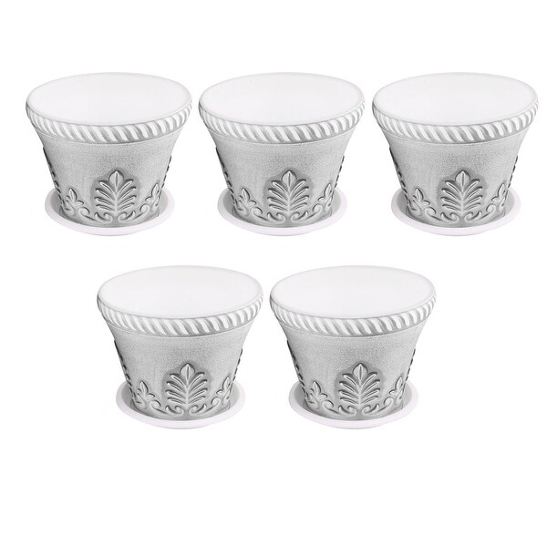 Family Plastic Windowsill Decor Plant Grasses Holder Flower Pot Gray White 5pcs