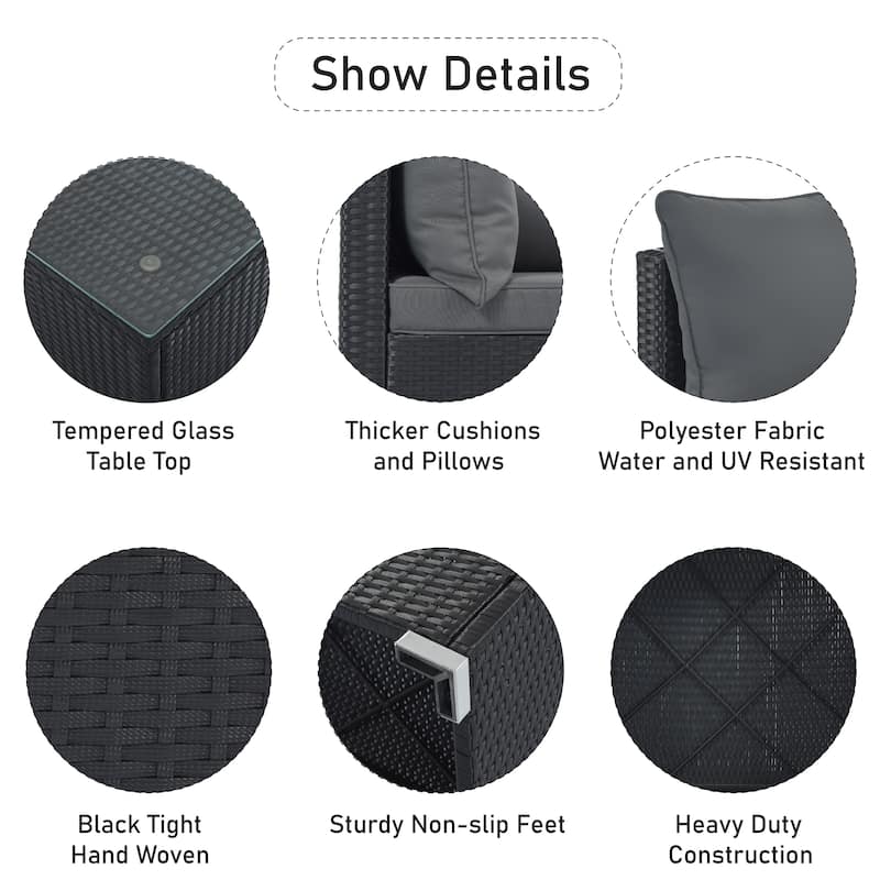 Stylish Patio Furniture Set with Tempered Glass Table