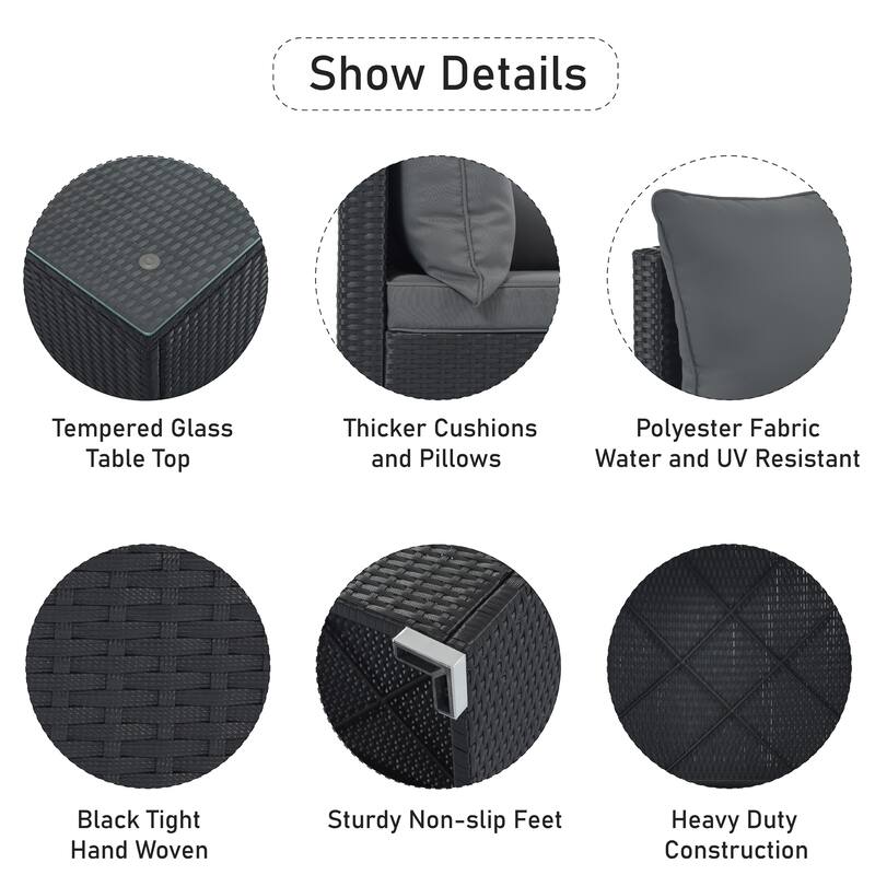 Stylish 8-Piece Outdoor Patio Furniture Set with Tempered Glass Table