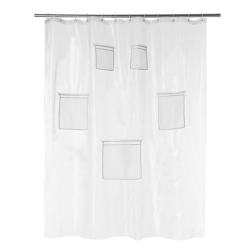 72"x72" - PEVA Clear Heavyweight Thick Shower Curtain Liner With Mesh Storage Technology Pockets