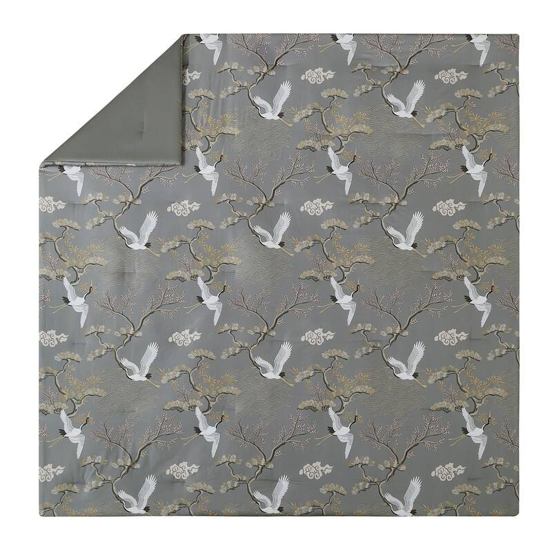 Cranes 3-Piece Cotton Sateen Reversible Comforter Set