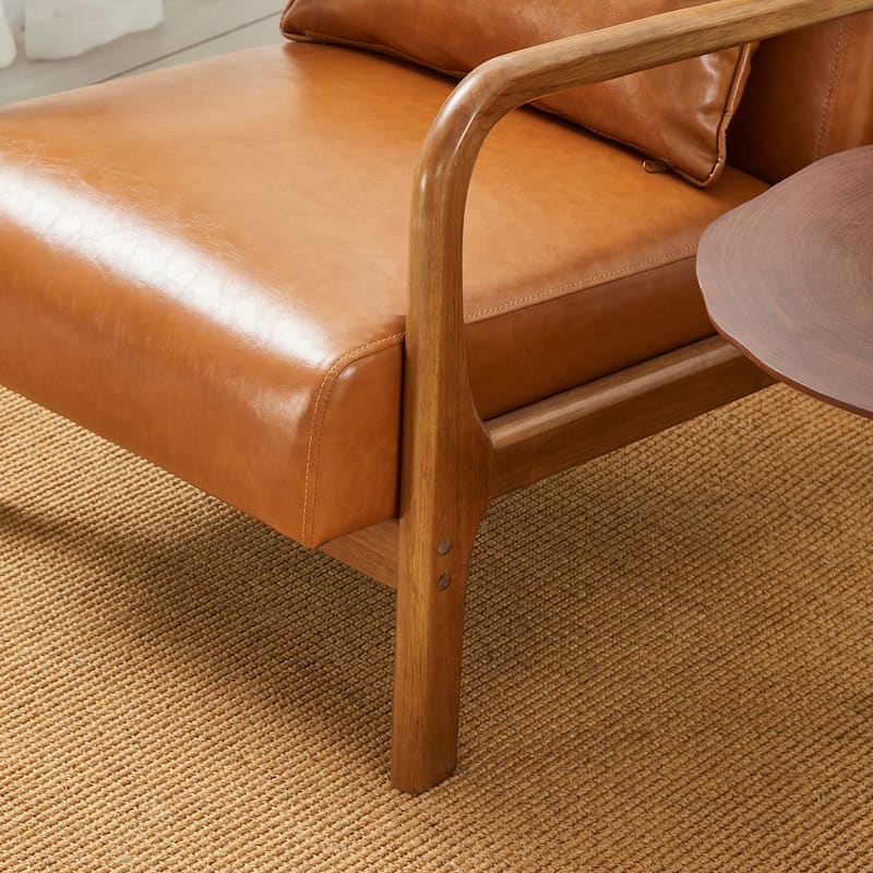 Glitzhome 30.75"H Mid-Century PU Leather Armchair with Ottoman Set