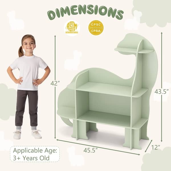Gymax 3-Tier Dinosaur Kids Bookshelf Toy Storage Organizer Montessori