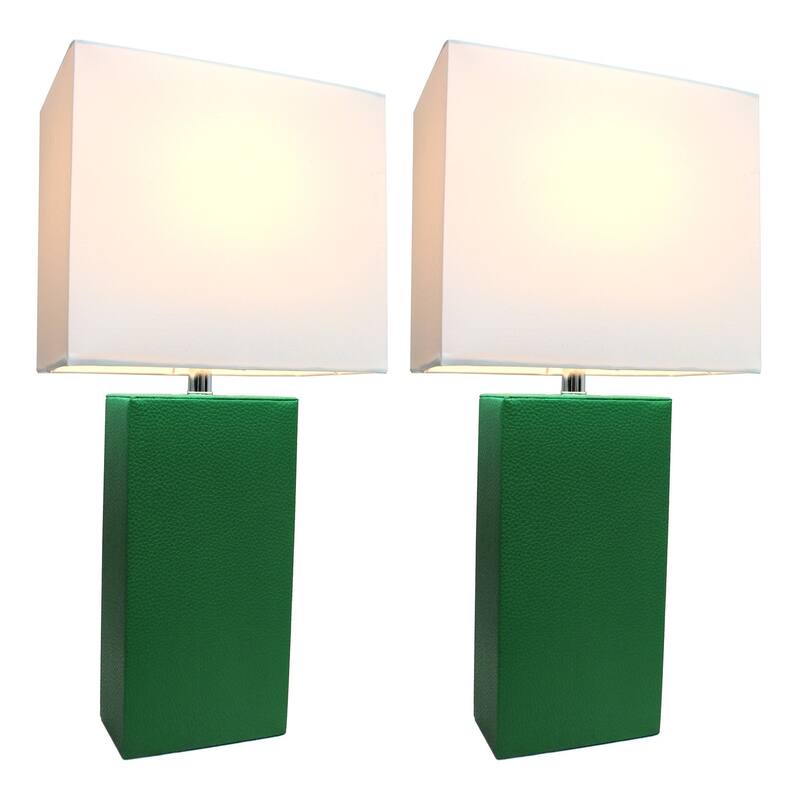 21 in. Green Finish Table Lamp with White Shade, Sturdy Table Lamp for Living Rooms and Bedrooms, Set of 2